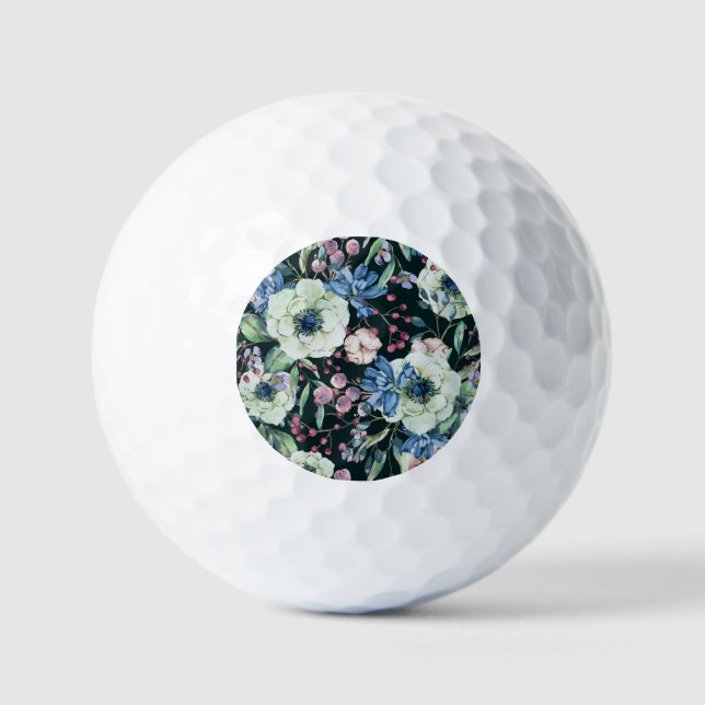 Anemone-Wildblumen: Vintages Wasserfarbmuster Golfball (Vorderseite)