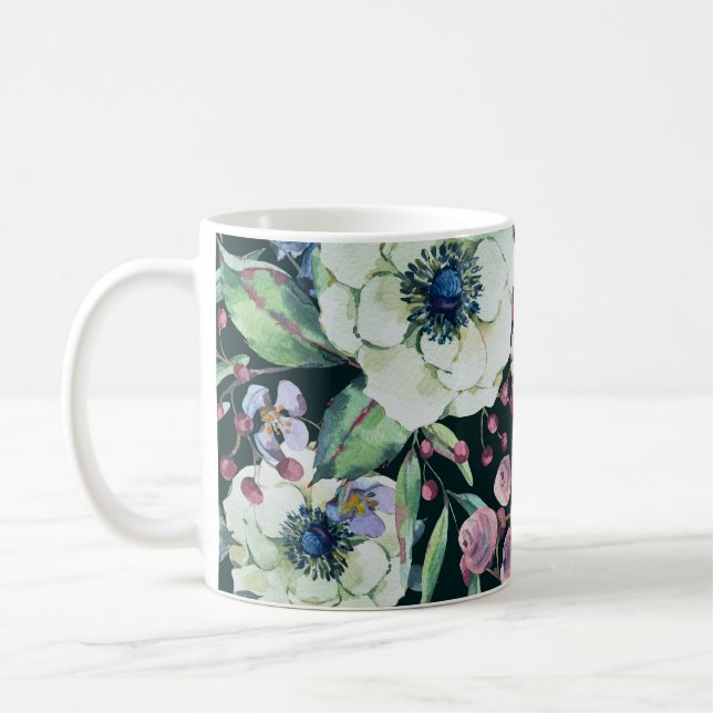 Anemone-Wildblumen: Vintages Wasserfarbmuster Kaffeetasse (Links)