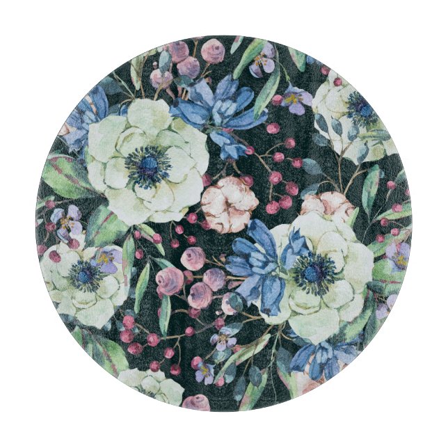 Anemone-Wildblumen: Vintages Wasserfarbmuster Schneidebrett (Vorderseite)