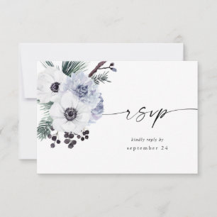 Anemone Winter White Floral w Meal RSVP Karte