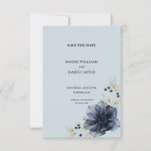 Anemonen-Beeren-Hochzeitseinladung Midnight Blue S Save The Date