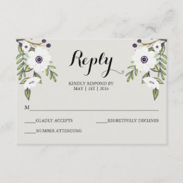 Anemonen bemalt - RSVP-Karte Hochzeit RSVP Karte