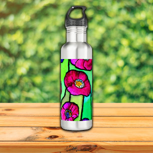 Anemonen Glas Kunst Edelstahlflasche