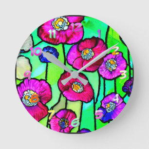 Anemonen Glas Kunst Runde Wanduhr