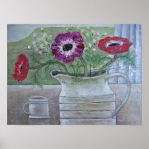 Anemonen in weißem Krug 2013 Poster