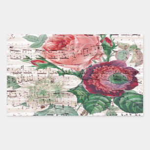 Anemonen-Musik-Shabby Chic Rechteckiger Aufkleber