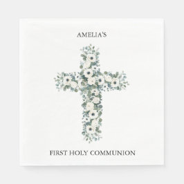 Anemonen und Eukalyptus-Kreuz Erste Heilige Kommun Serviette