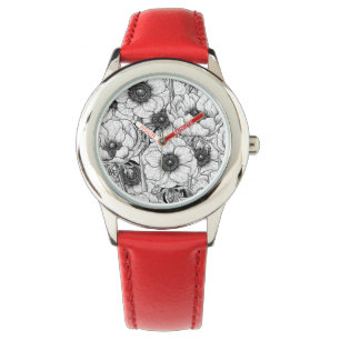 Anemonengarten in Schwarzweiß Armbanduhr