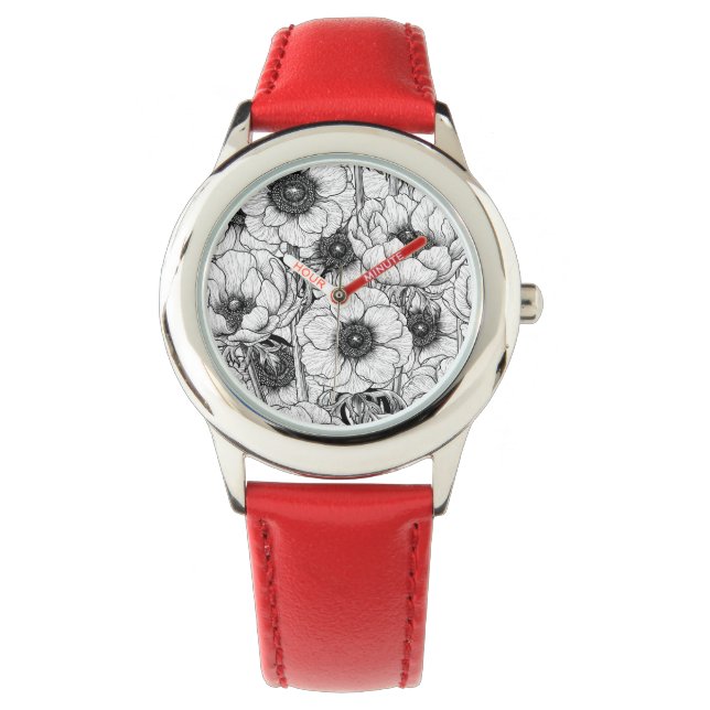 Anemonengarten in Schwarzweiß Armbanduhr (Vorderseite)