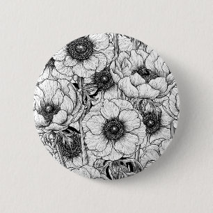 Anemonengarten in Schwarzweiß Button