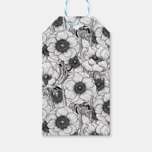 Anemonengarten in Schwarzweiß Geschenkanhänger