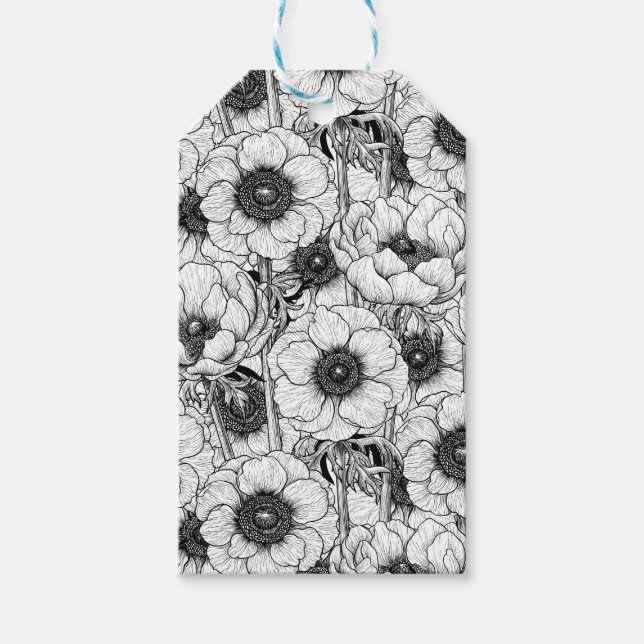 Anemonengarten in Schwarzweiß Geschenkanhänger (Vorderseite)