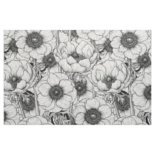 Anemonengarten in Schwarzweiß Stoff (Fat Quarter (45,7 x 55,9 cm))