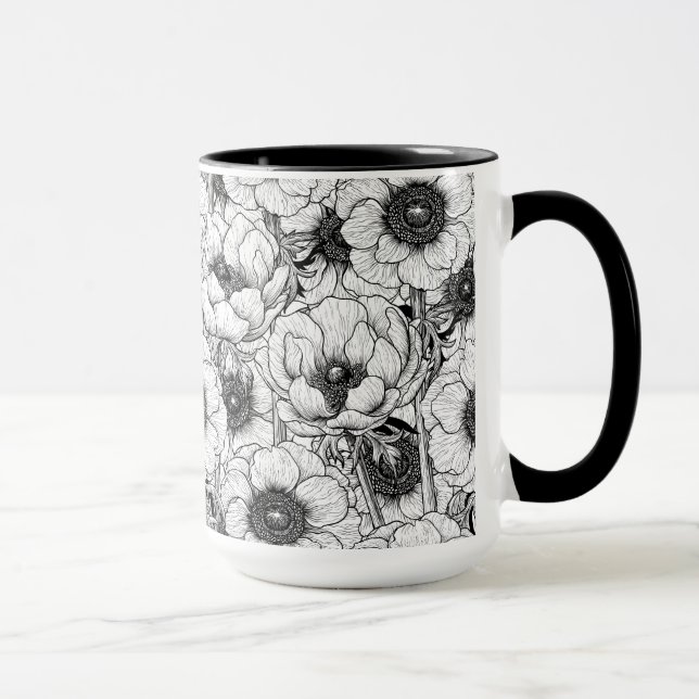 Anemonengarten in Schwarzweiß Tasse (Rechts)