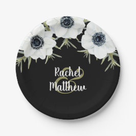 Anemones Black and White Floral Wedding Pappteller