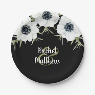 Anemones Black and White Floral Wedding Pappteller