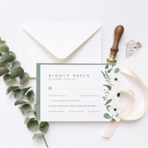 Anemones & Eukalyptus mit einer Hochzeit nach Wahl RSVP Karte