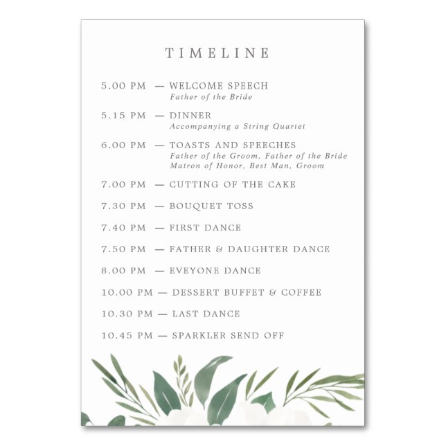 Anemones & Eukalyptus Wedding Timeline & Tischnummer (Rückseite)