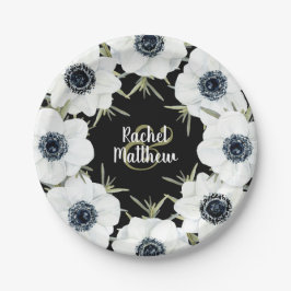 Anemones Floral Wedding Black and White Pappteller