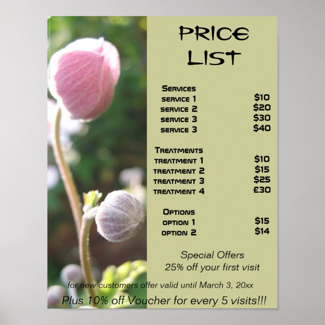 Anemones Reiki zen Preisliste Poster (Vorne)