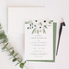 Anemones Sage & Dusty Green Eucalyptus Wedding Einladung