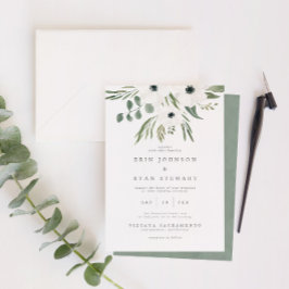 Anemones Sage & Dusty Green Eucalyptus Wedding Inv Einladung