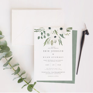 Anemones Sage & Dusty Green Eucalyptus Wedding Inv Einladung