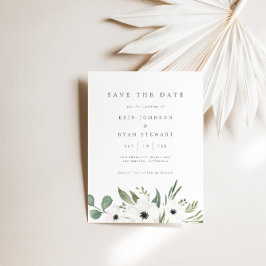 Anemones Sage & Dusty Green Save the Date Card