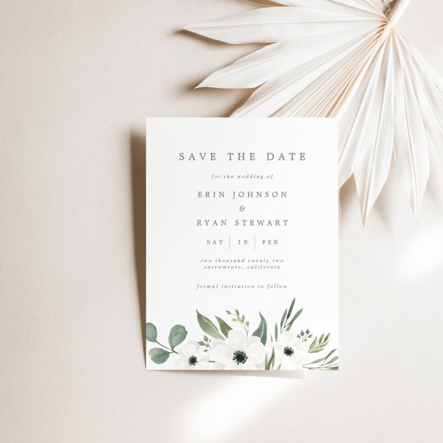 Anemones Sage & Dusty Green Save the Date Card (Von Creator hochgeladen)