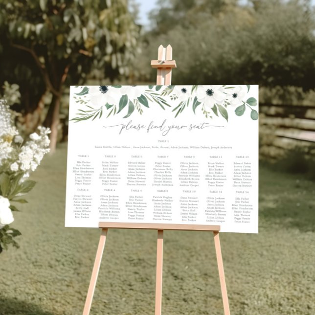 Anemones Sage & Eukalyptus Wedding Charts Poster (Anemones Sage & Eucalyptus Wedding Seating Charts)