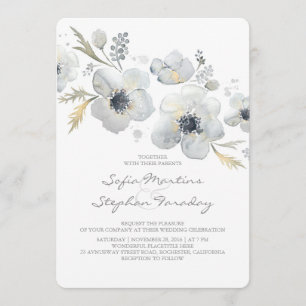 Anemones Vintag Bouquet Watercolor Wedding Einladung