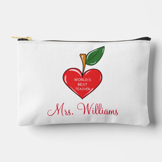 Anerkennung der Lehrer personalisiertes rotes Herz Zubehörtasche (Vorderseite)