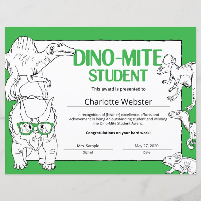 Anerkennung von Dino-Mite-Studierenden (Vorderseite)