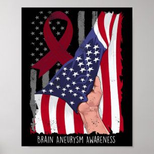Aneurysm Awareness American Flag Burgundy Ribbon Poster