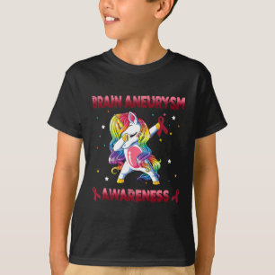 Aneurysm Awareness Unicorn Dabbing Burgundy Ribbon T-Shirt