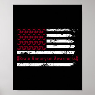 Aneurysm Awareness US Flag American Burgundi Poster