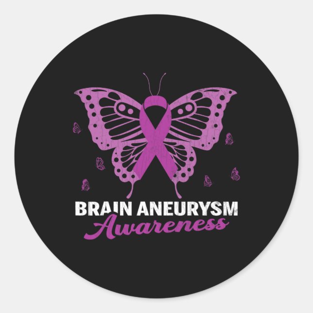 Aneurysma Awareness Butterfly Operation Support Gr Runder Aufkleber (Vorderseite)