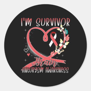 Aneurysma Awareness I m Survivor Herz Ribbon Runder Aufkleber