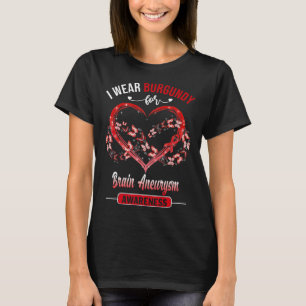 Aneurysma Awareness I Wear Burgundy Butterfly Herz T-Shirt