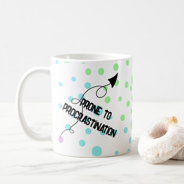Anfällig für das Aufschieben Rainbow Polka Dot Tas Kaffeetasse (Mit Donut)