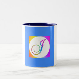 ANFANG J MONOGRAM ÜBER BLAUE ZWEIFARBIGE TASSE