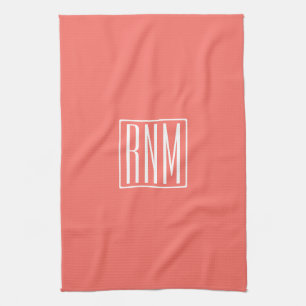 Anfang Monogramm Weiß auf Koralle Geschirrtuch
