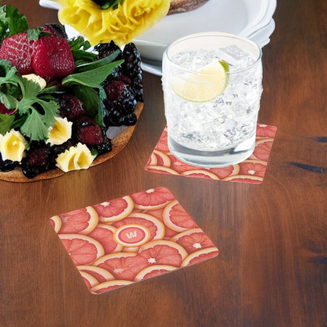 Anfänglich frisch gepicktes rosa Grapefruitmonogra Rechteckiger Pappuntersetzer (Von Creator hochgeladen)