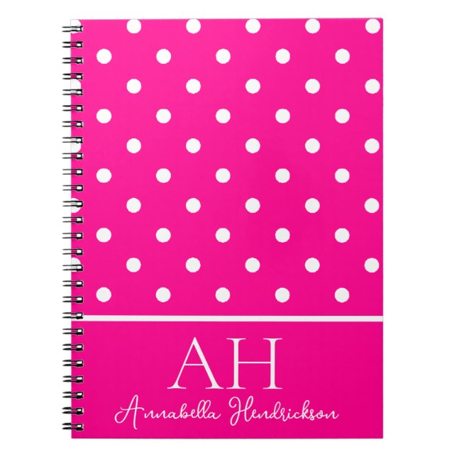 Anfänglich Neon Pink Polka Dots Monogramm Notizblock (Vorderseite)