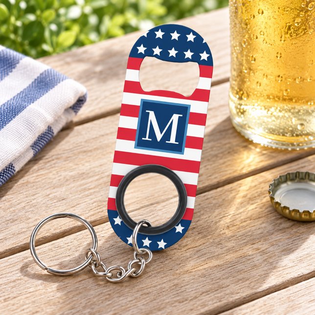 Anfänglich Red White Blue Custom Monogram Mini Flaschenöffner (Von Creator hochgeladen)