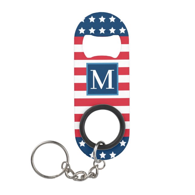 Anfänglich Red White Blue Custom Monogram Mini Flaschenöffner (Vorderseite)
