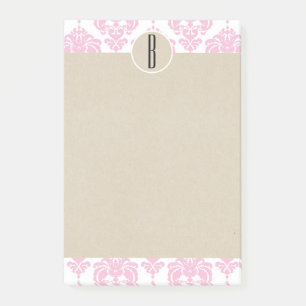 Anfänglich rosa weißes Glam Damask Kraft Monogram Post-it Klebezettel
