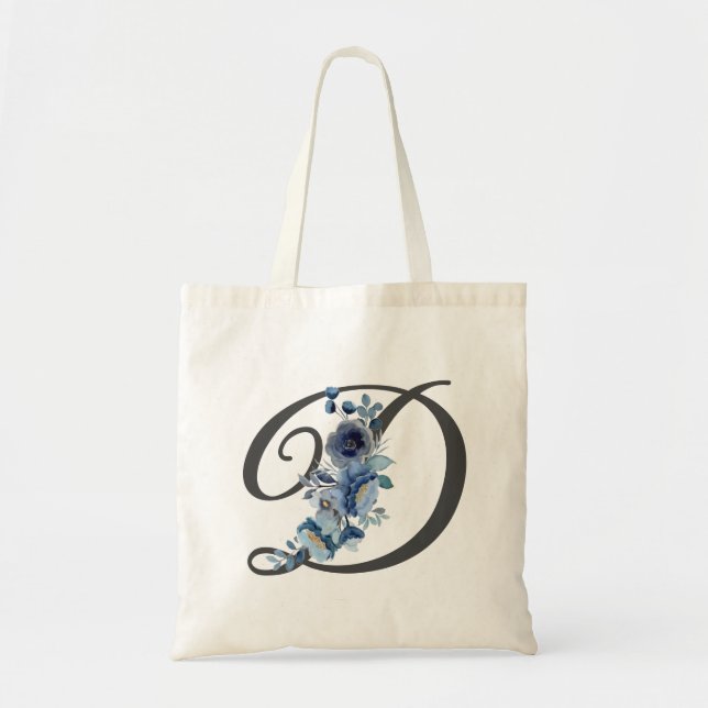 Anfängliche Blush- und Burgundy Floral Monogram Tragetasche (Vorne)