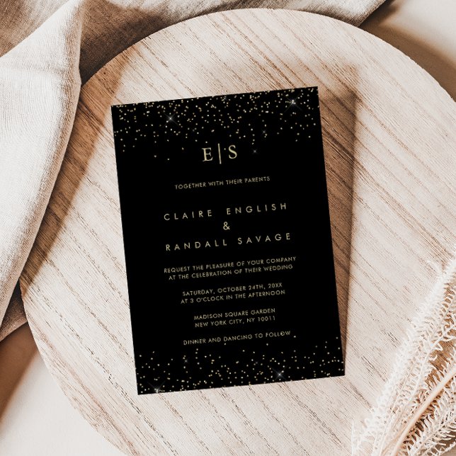 Anfängliche Hochzeit der Monogram-Glitzer-Nachname Einladung (Von Creator hochgeladen)