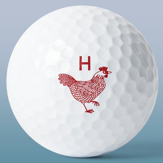 Anfängliche Hühnerhenne Monogram Golfball (Chicken hen poultry monogram initial personalized golf ball)